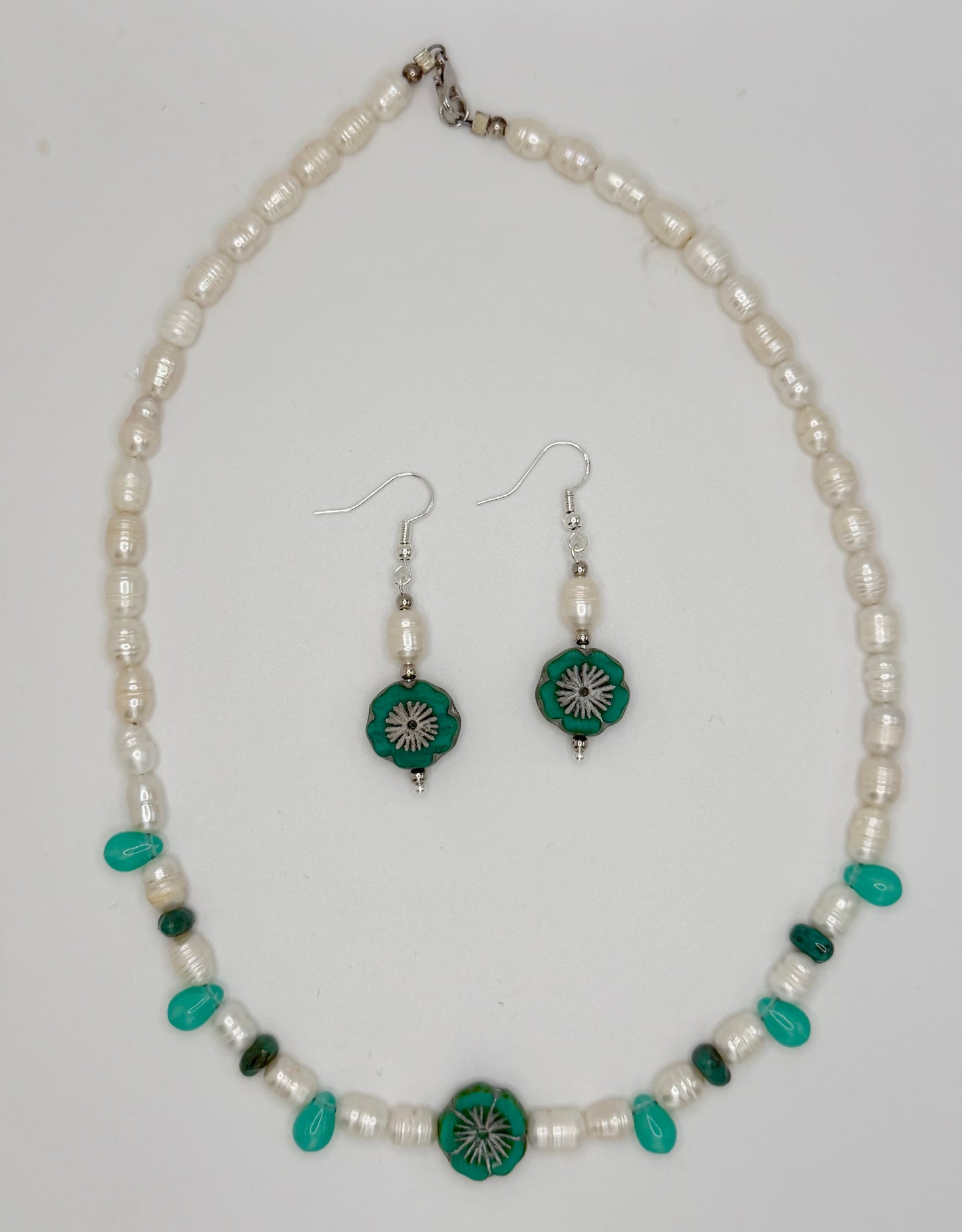 Freshwater Pearl and Czech Glass Necklace and Earrings