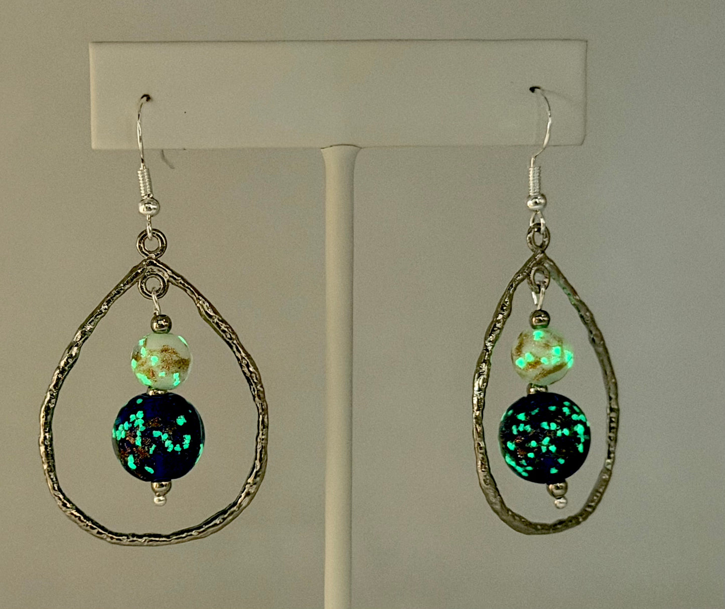 Teardrop Dangle Earrings with Glow-in-the-Dark Glass Beads