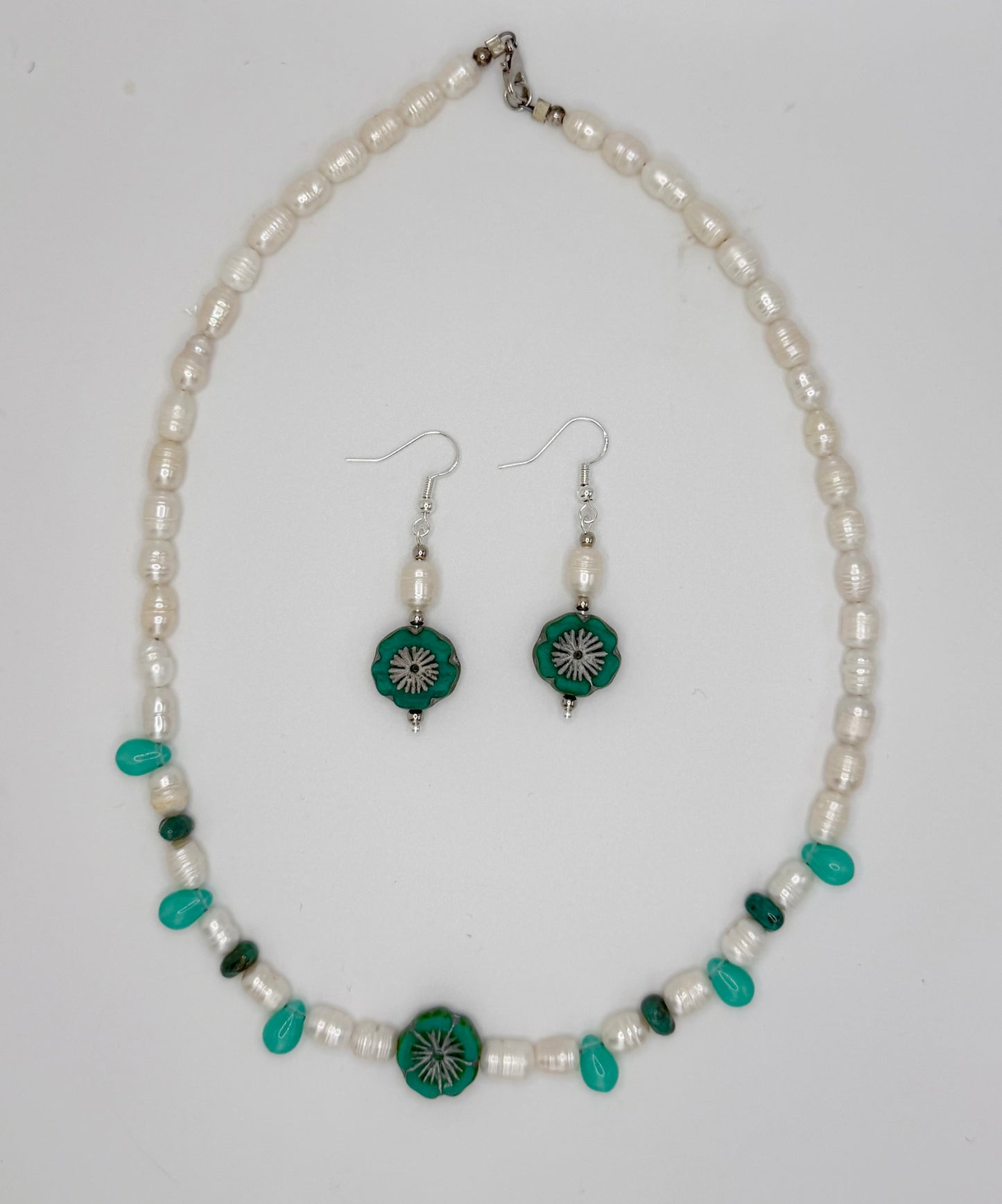 Freshwater Pearl and Czech Glass Necklace and Earrings