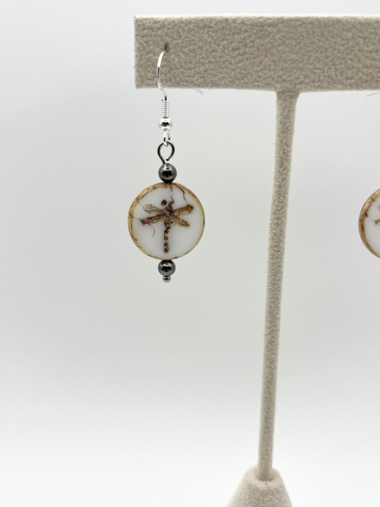 Dragonfly Czech Glass Coin Earrings