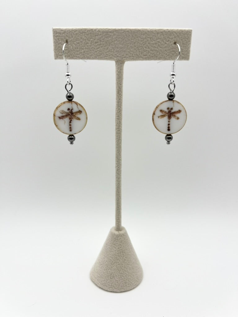 Dragonfly Czech Glass Coin Earrings