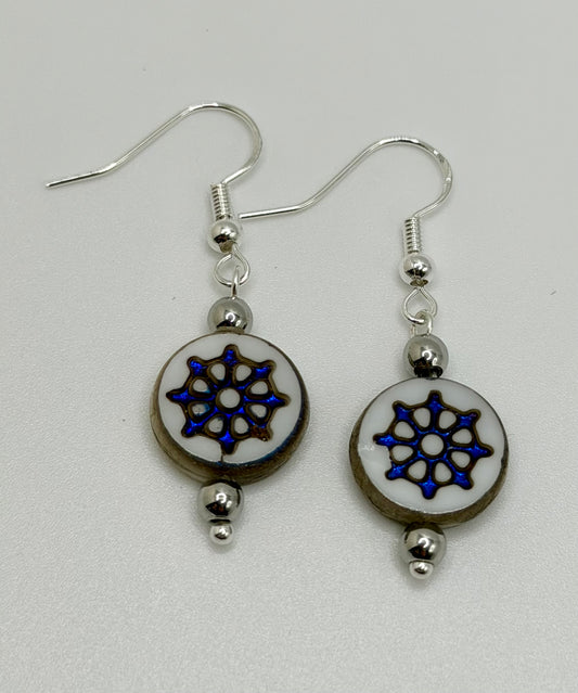 Czech Glass Blue Starburst Earrings