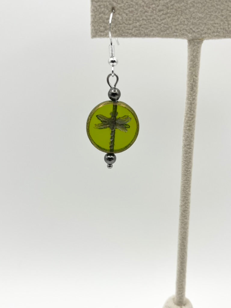 Dragonfly Czech Glass Coin Earrings