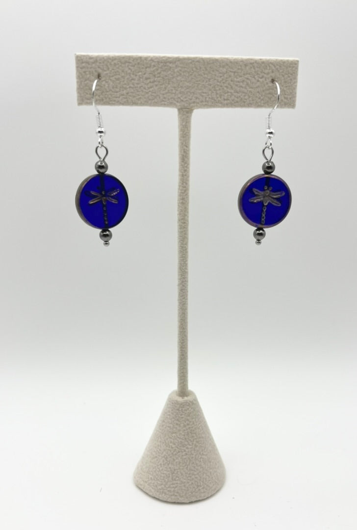 Dragonfly Czech Glass Coin Earrings