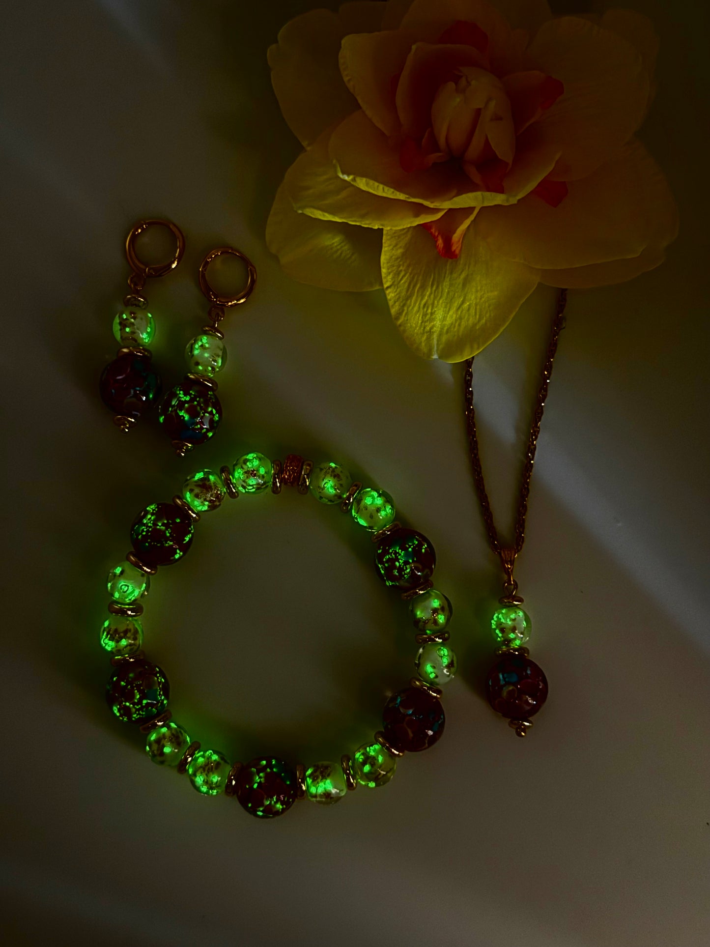 Glow-in-the-Dark Floral Glass Jewelry