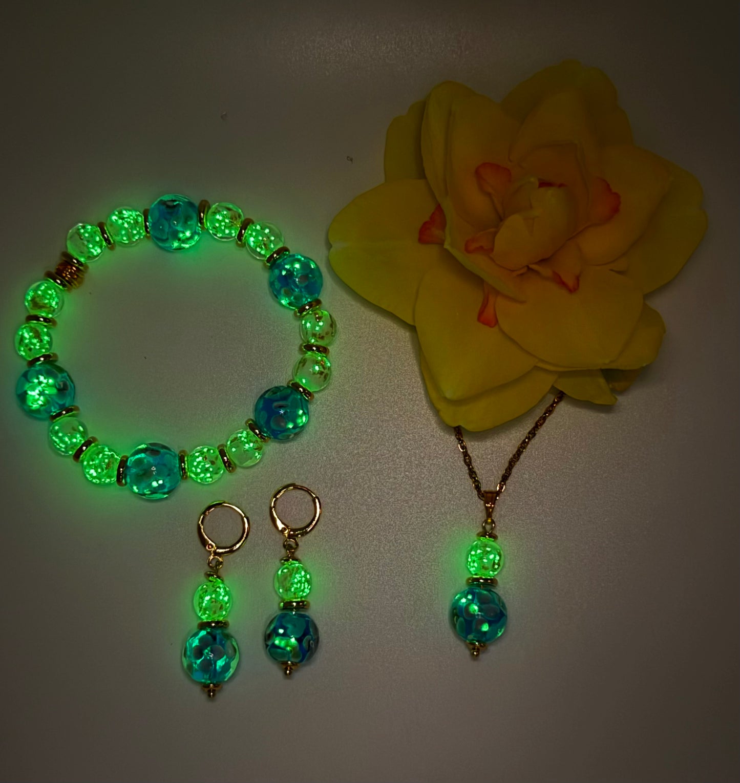 Glow-in-the-Dark Floral Glass Jewelry
